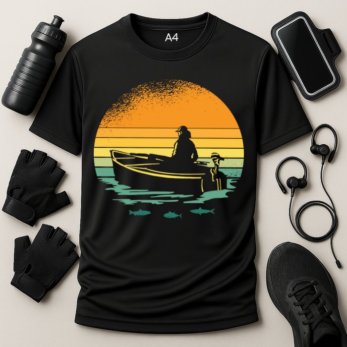 Retro Sunset Boat Cooling Performance Crew T-Shirt