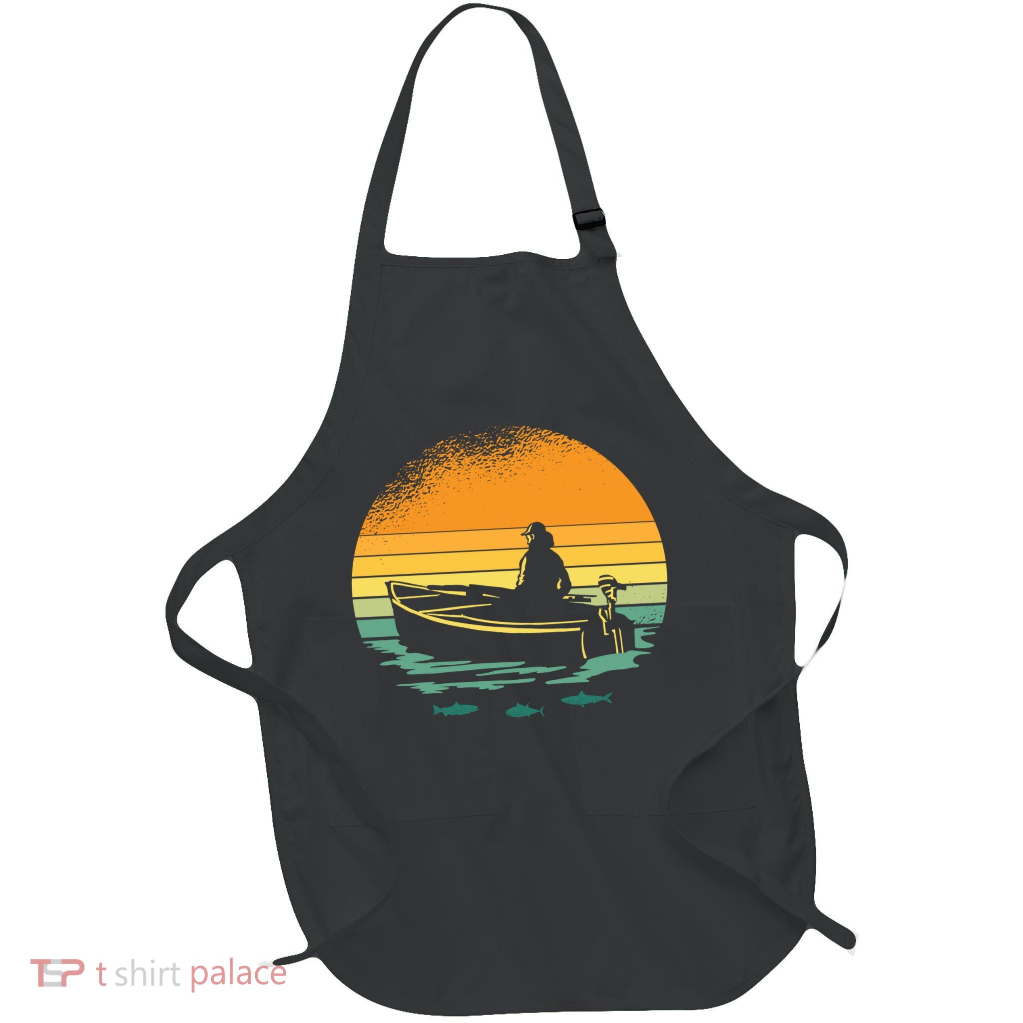 Retro Sunset Boat Full-Length Apron With Pockets