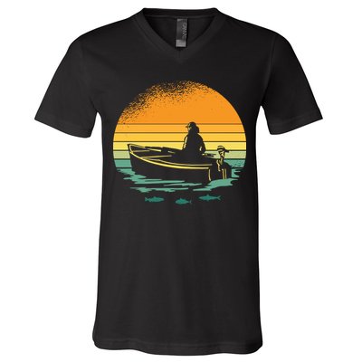 Retro Sunset Boat V-Neck T-Shirt