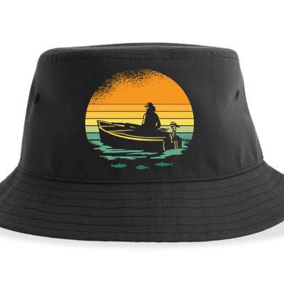 Retro Sunset Boat Sustainable Bucket Hat