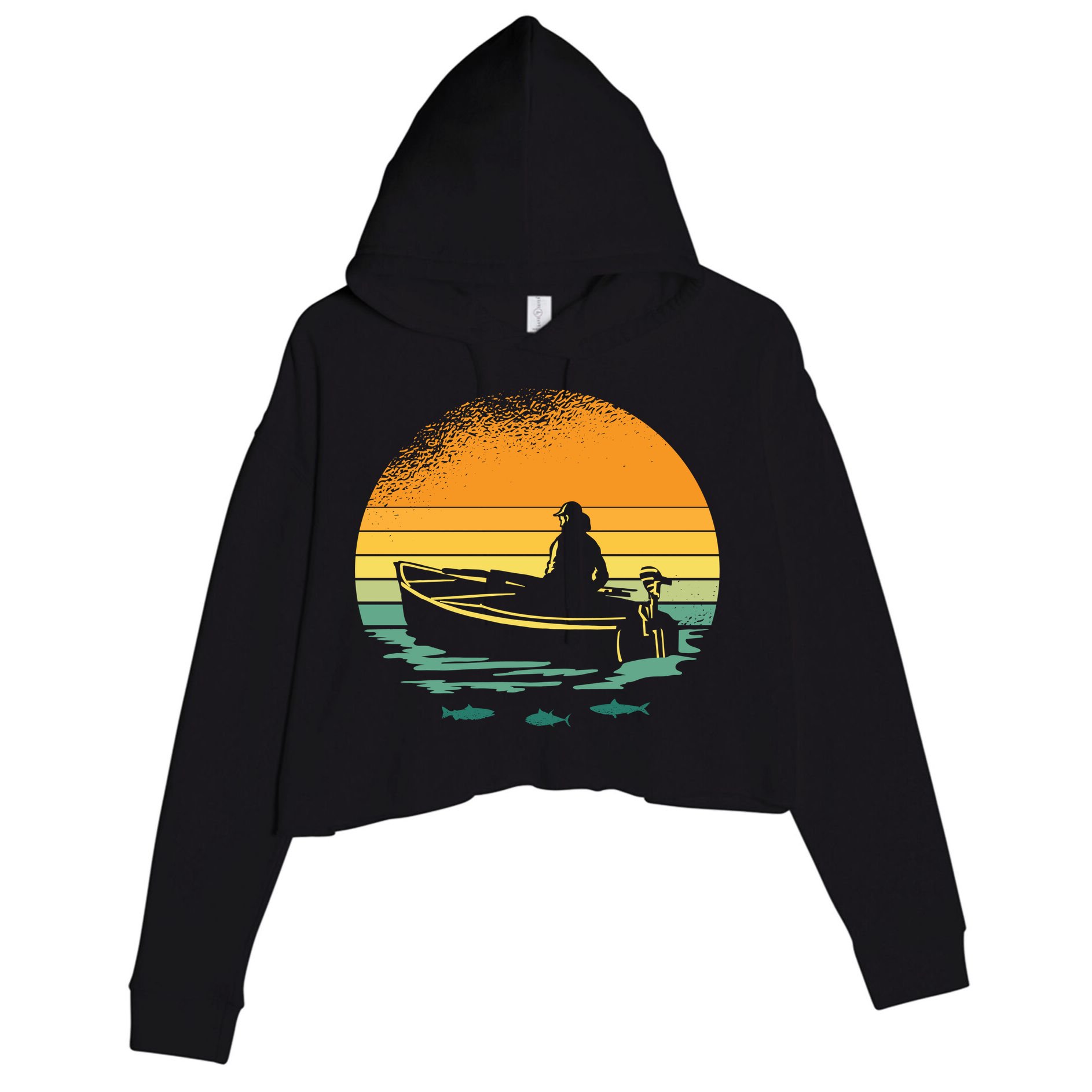 Retro Sunset Boat Crop Fleece Hoodie