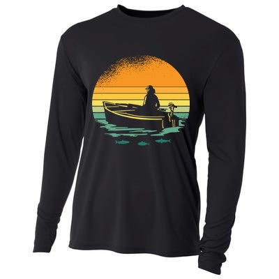 Retro Sunset Boat Cooling Performance Long Sleeve Crew