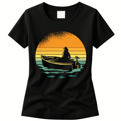 Retro Sunset Boat Womens T-Shirt