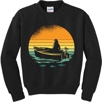 Retro Sunset Boat Kids Sweatshirt