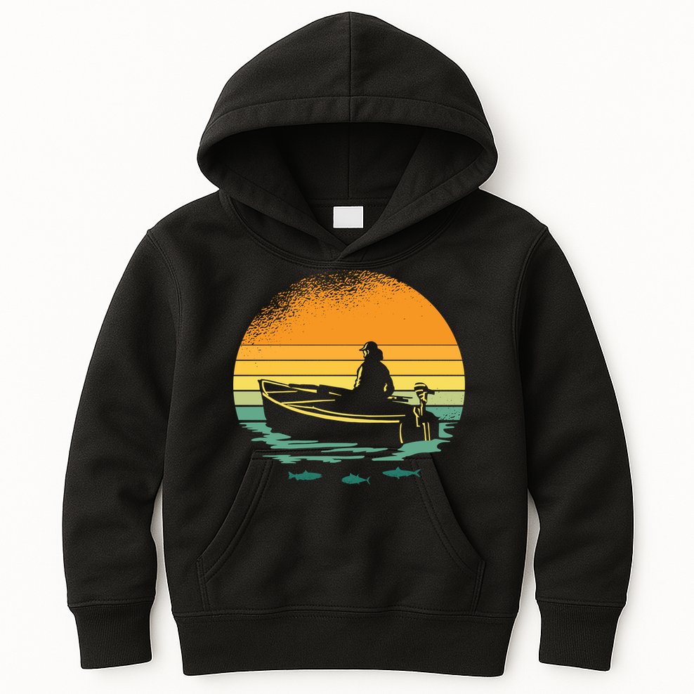 Retro Sunset Boat Kids Hoodie