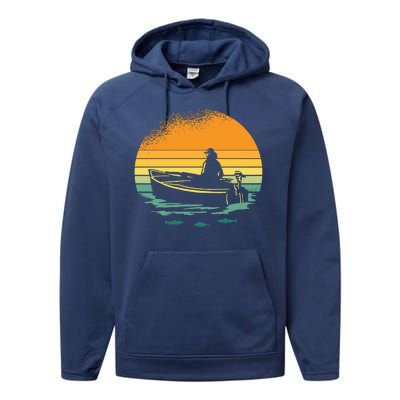 Retro Sunset Boat Performance Fleece Hoodie