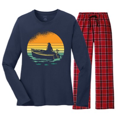 Retro Sunset Boat Women's Long Sleeve Flannel Pajama Set 