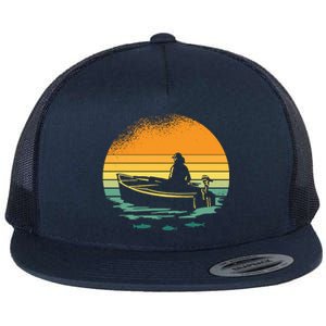 Retro Sunset Boat Flat Bill Trucker Hat