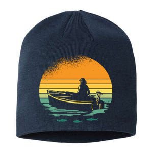 Retro Sunset Boat Sustainable Beanie