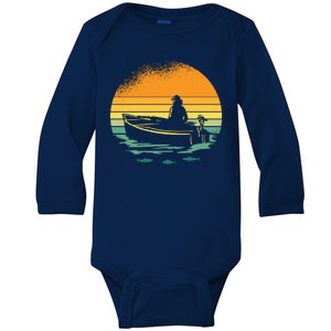 Retro Sunset Boat Baby Long Sleeve Bodysuit