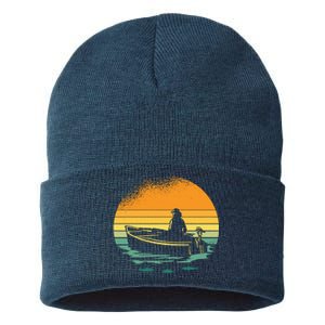 Retro Sunset Boat Sustainable Knit Beanie