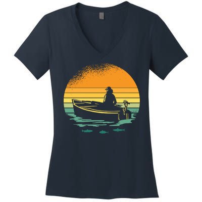 Retro Sunset Boat Women's V-Neck T-Shirt