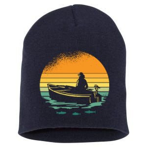 Retro Sunset Boat Short Acrylic Beanie