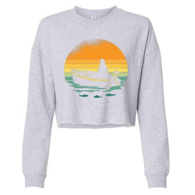 Retro Sunset Boat Cropped Pullover Crew