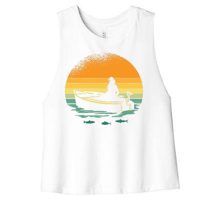 Retro Sunset Boat Women's Racerback Cropped Tank