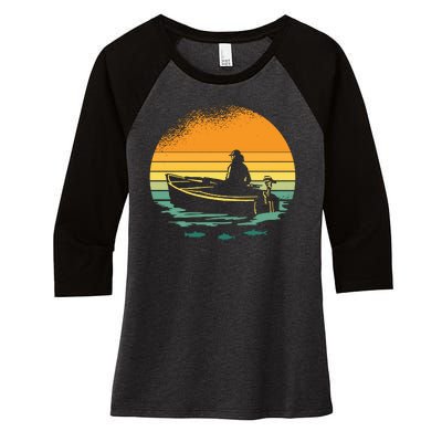 Retro Sunset Boat Women's Tri-Blend 3/4-Sleeve Raglan Shirt