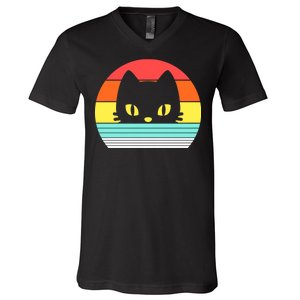 Retro Sunset Cat V-Neck T-Shirt