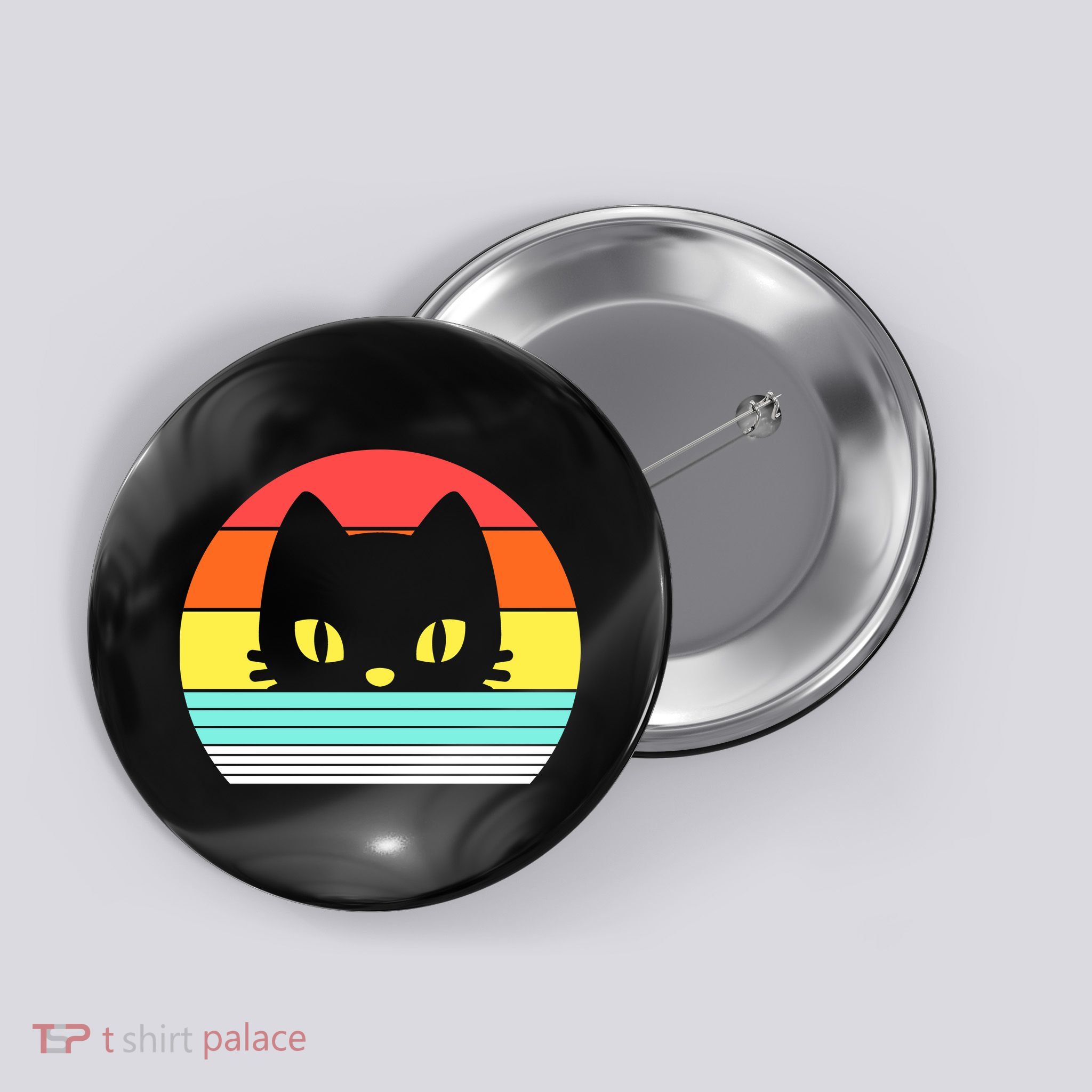 Retro Sunset Cat Button