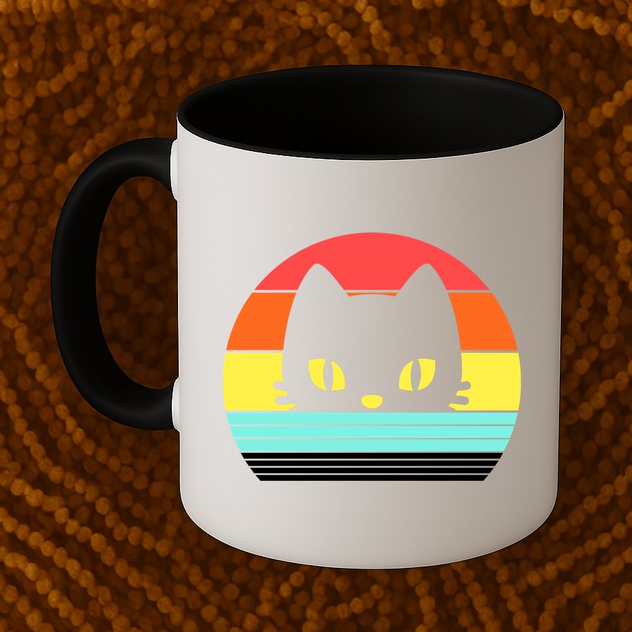 Retro Sunset Cat Mug