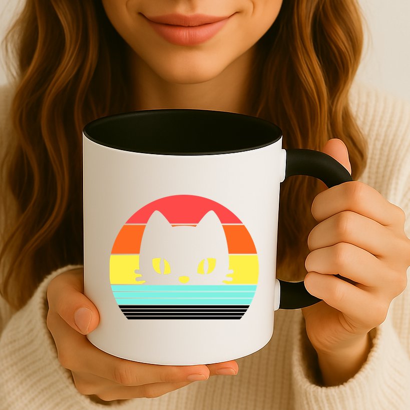 Retro Sunset Cat Mug