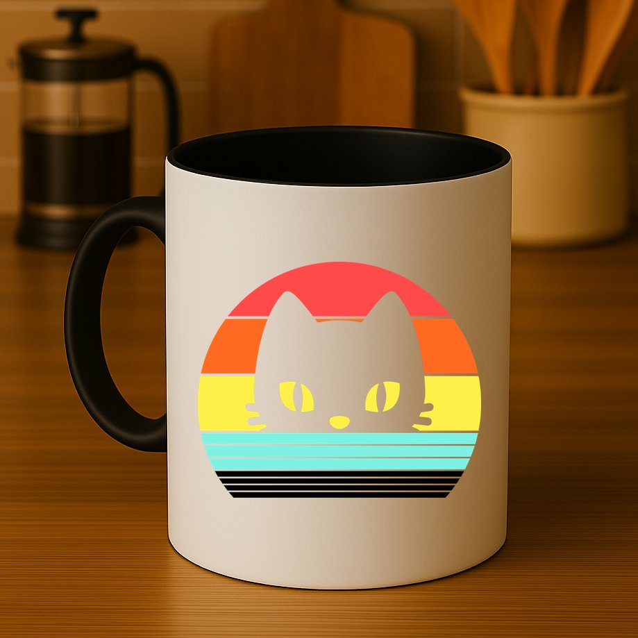 Retro Sunset Cat Mug