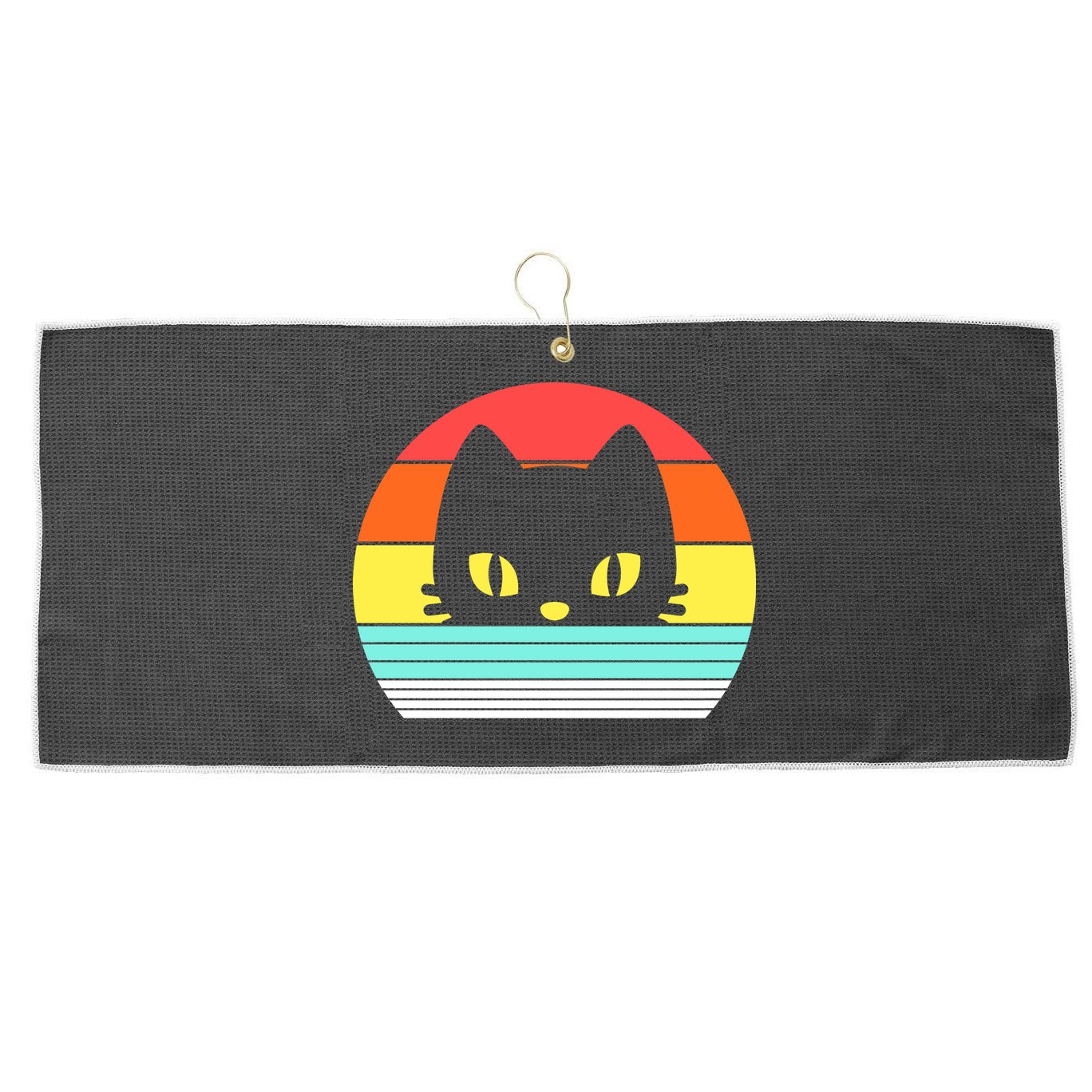 Retro Sunset Cat Large Microfiber Waffle Golf Towel