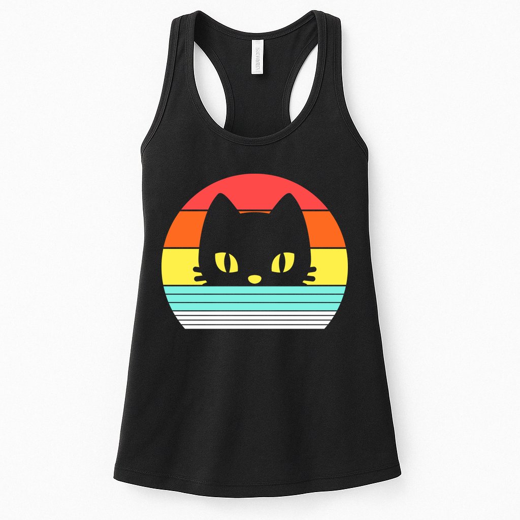 Retro Sunset Cat Womens Tank Top