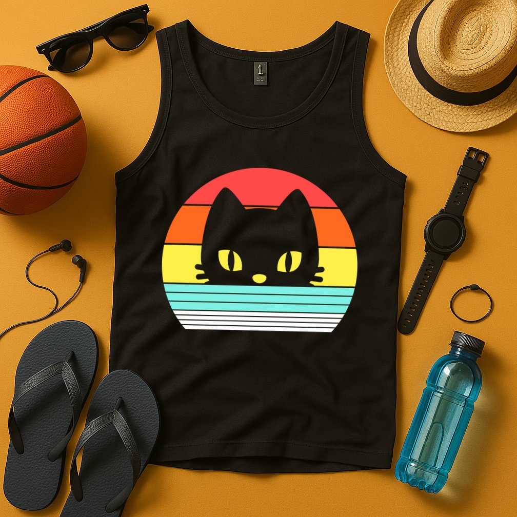 Retro Sunset Cat Tank Top