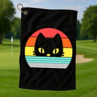 Retro Sunset Cat Golf Towel