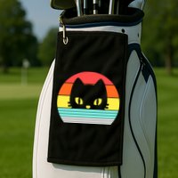 Retro Sunset Cat Golf Towel