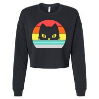 Retro Sunset Cat Cropped Pullover Crew