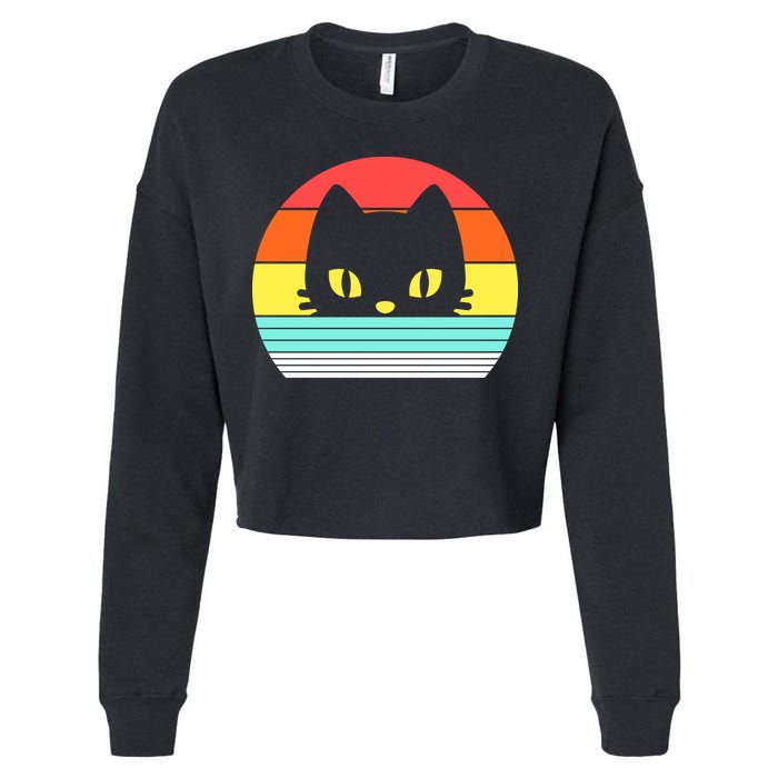 Retro Sunset Cat Cropped Pullover Crew