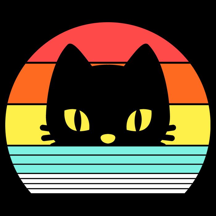Retro Sunset Cat Cropped Pullover Crew