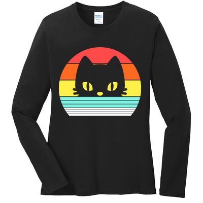 Retro Sunset Cat Ladies Long Sleeve Shirt