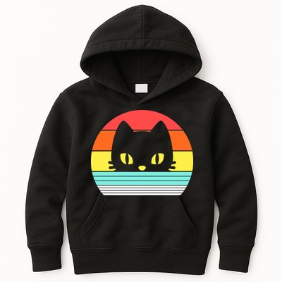 Retro Sunset Cat Kids Hoodie