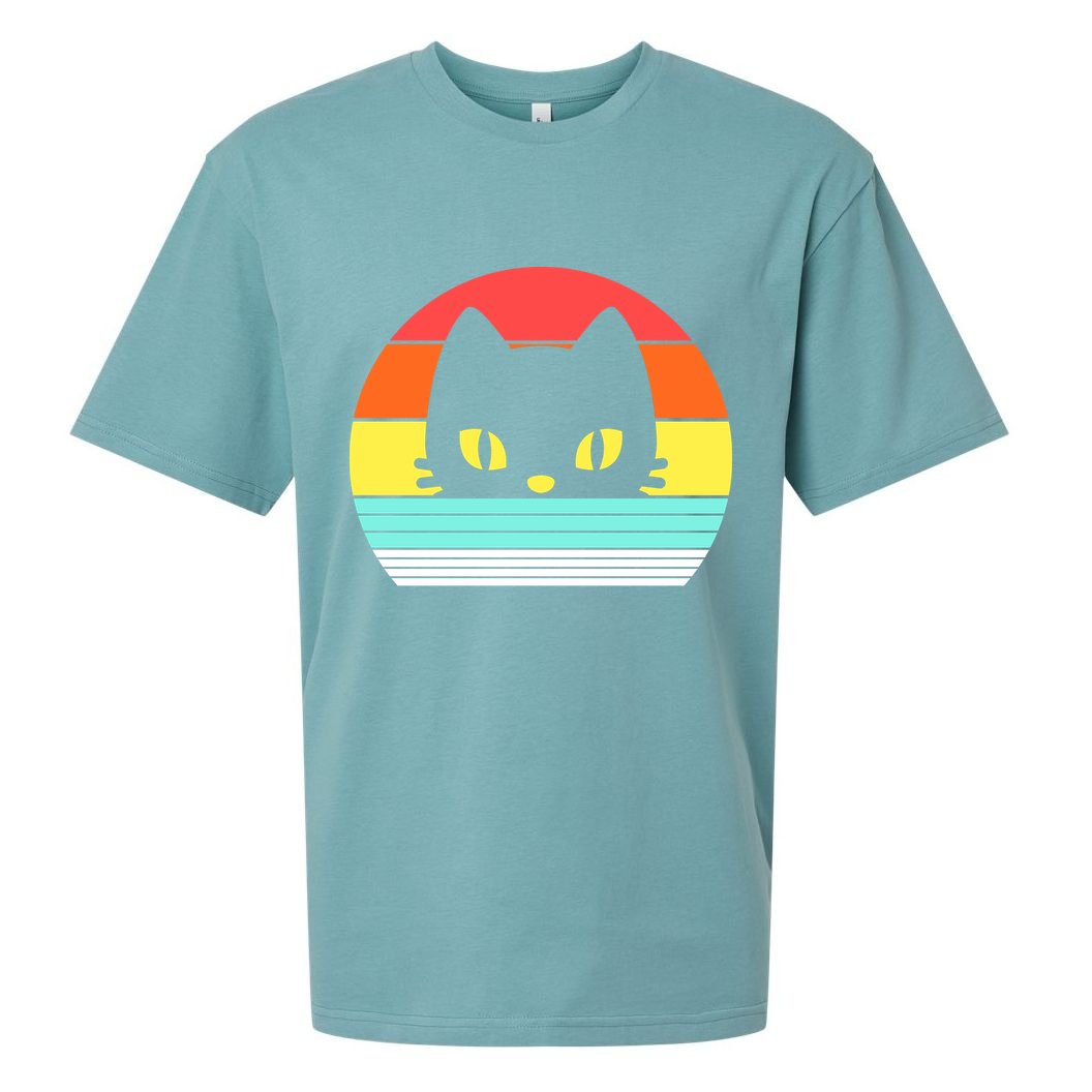 Retro Sunset Cat Sueded Cloud Jersey T-Shirt