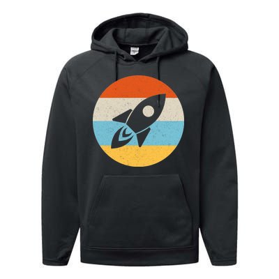 Retro Sunset Spaceship Performance Fleece Hoodie