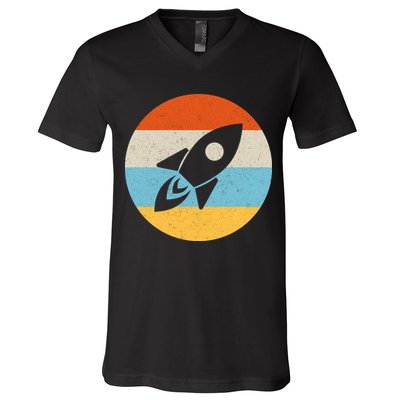 Retro Sunset Spaceship V-Neck T-Shirt