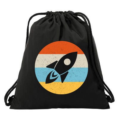 Retro Sunset Spaceship Drawstring Bag