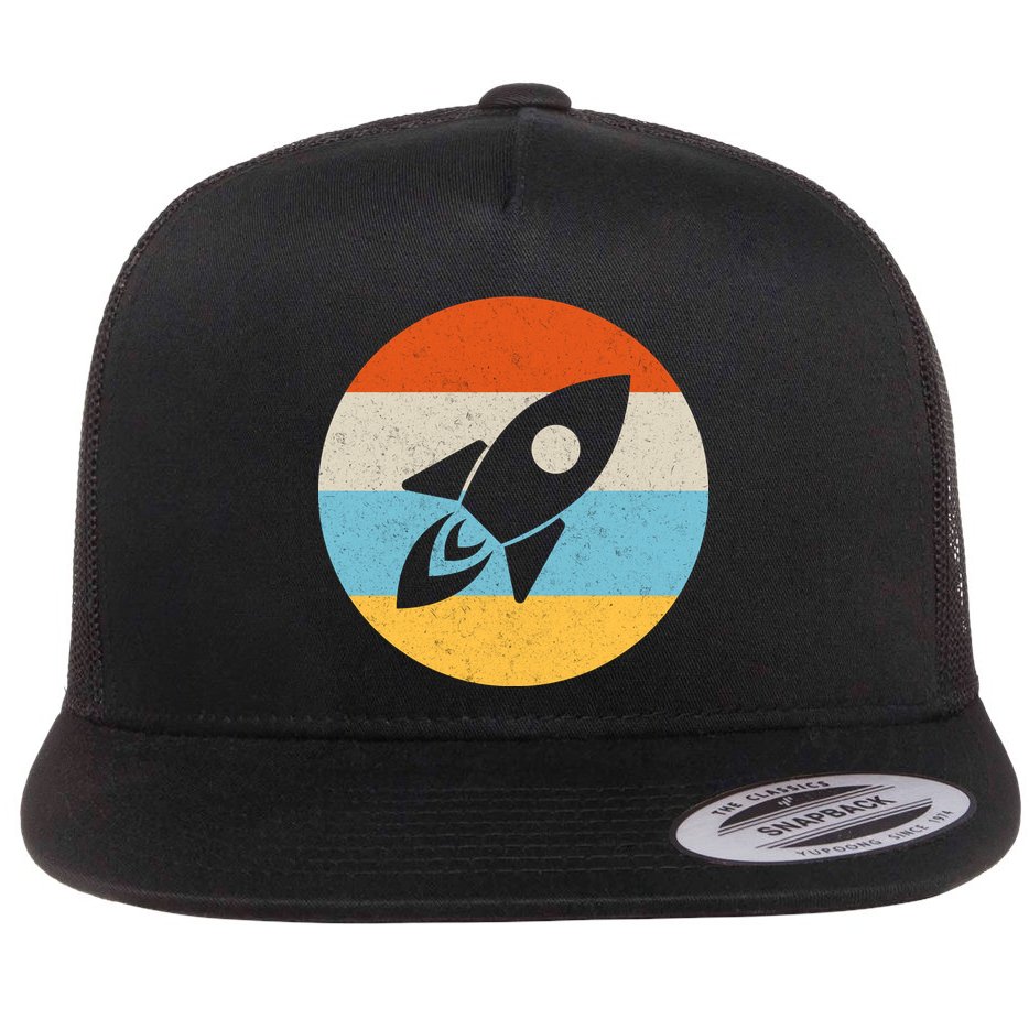 Retro Sunset Spaceship Flat Bill Trucker Hat