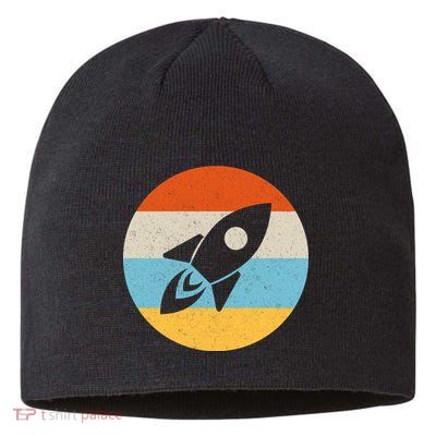 Retro Sunset Spaceship Sustainable Beanie