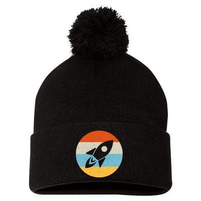 Retro Sunset Spaceship Pom Pom 12in Knit Beanie