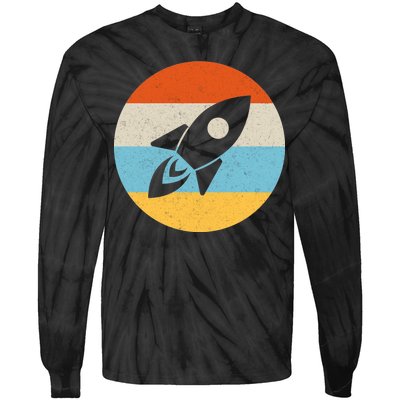 Retro Sunset Spaceship Tie-Dye Long Sleeve Shirt