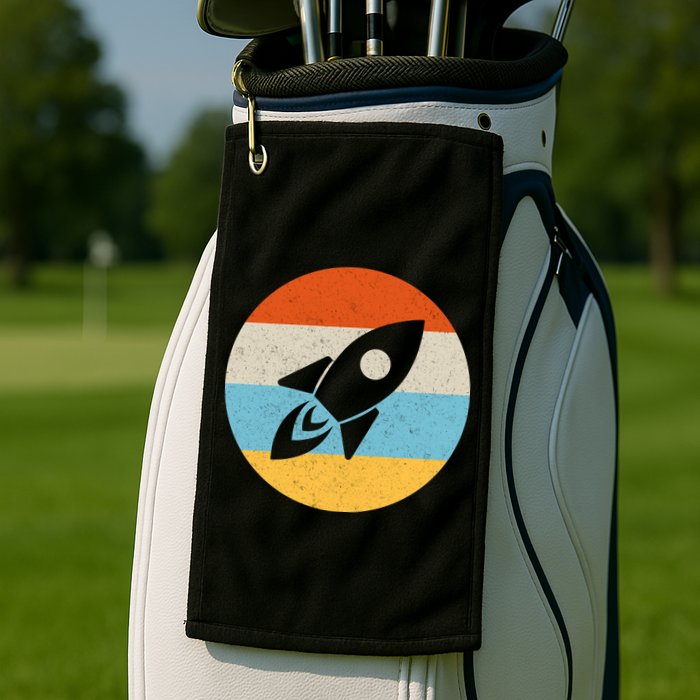 Retro Sunset Spaceship Golf Towel