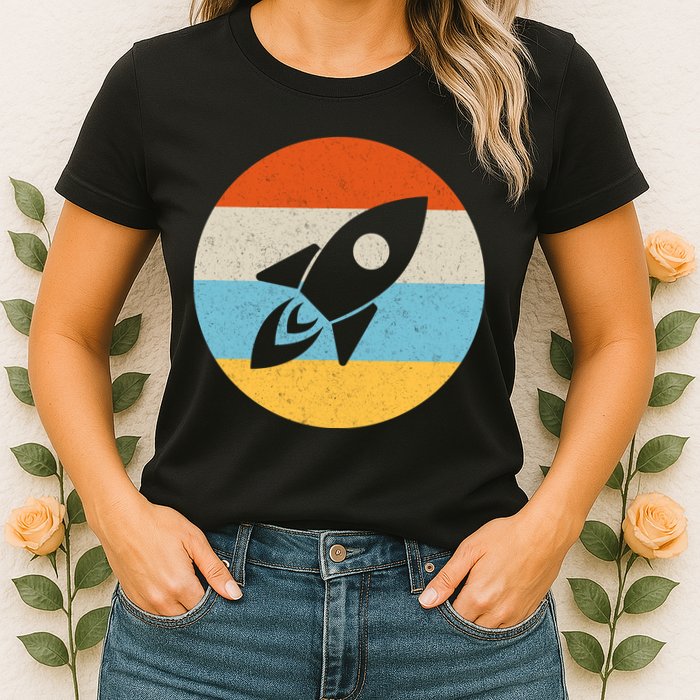 Retro Sunset Spaceship Womens T-Shirt