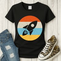 Retro Sunset Spaceship Womens T-Shirt
