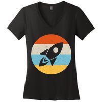 Retro Sunset Spaceship Women's V-Neck T-Shirt