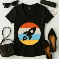 Retro Sunset Spaceship Women's V-Neck T-Shirt