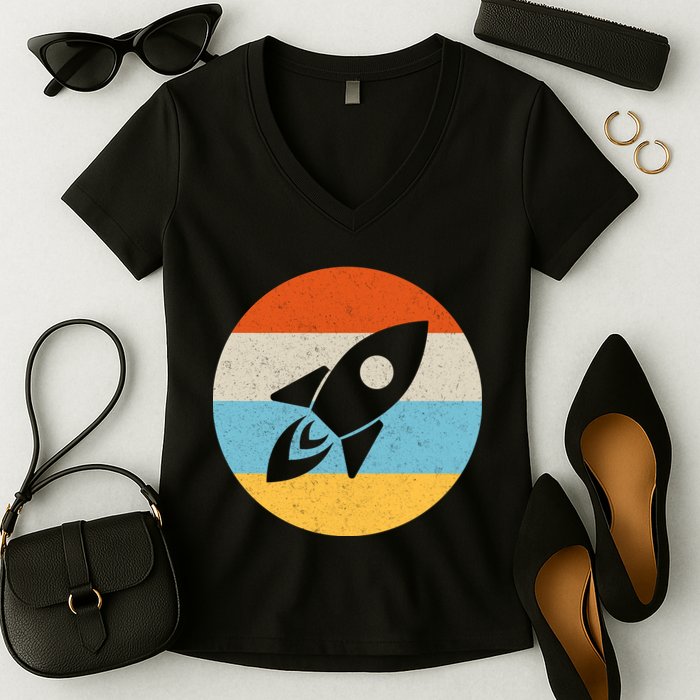 Retro Sunset Spaceship Women's V-Neck T-Shirt