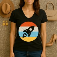 Retro Sunset Spaceship Women's V-Neck T-Shirt